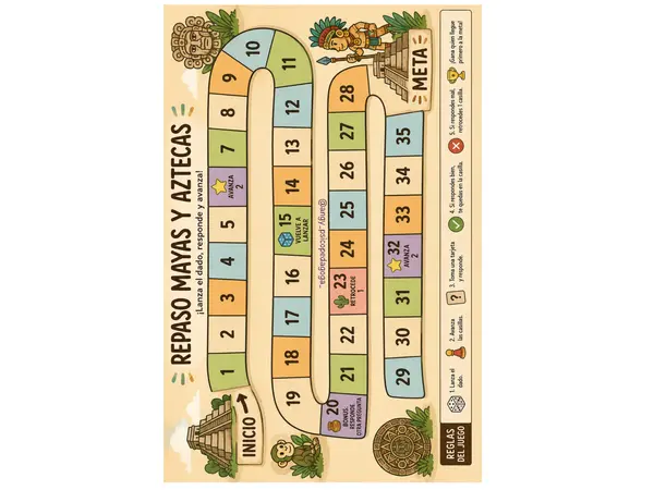 Fichas de estudio "Los Mayas y Aztecas", incluye Juego para repaso.