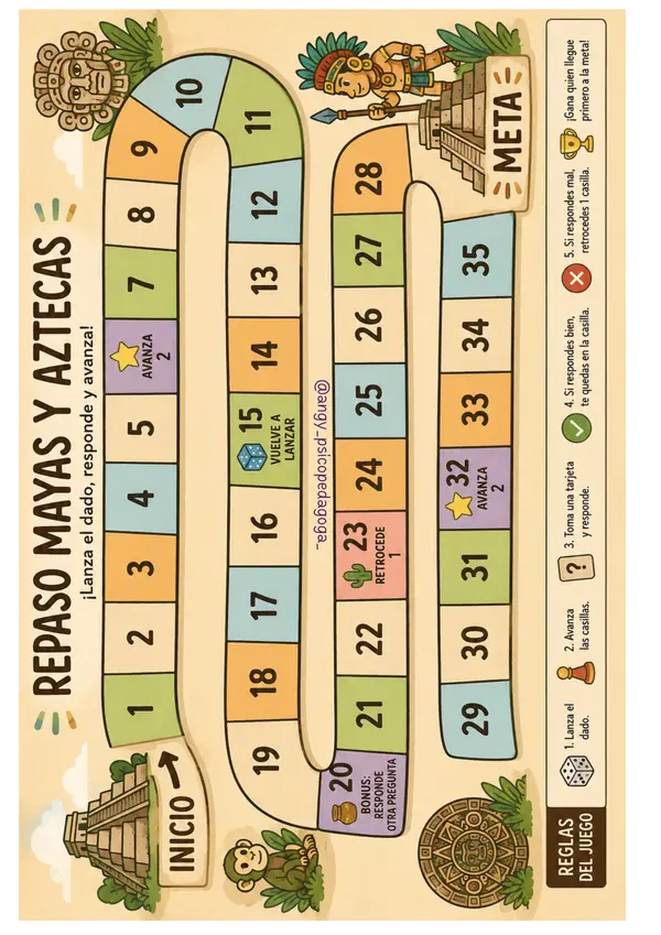 Fichas de estudio "Los Mayas y Aztecas", incluye Juego para repaso.
