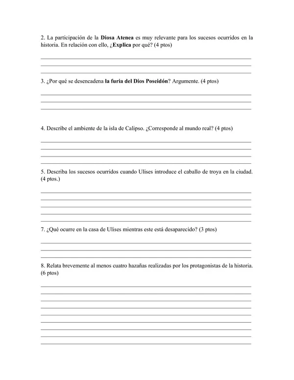 Evaluación de lectura "La Odisea" – Homero | Prueba + Pauta de corrección | Lengua y Literatura