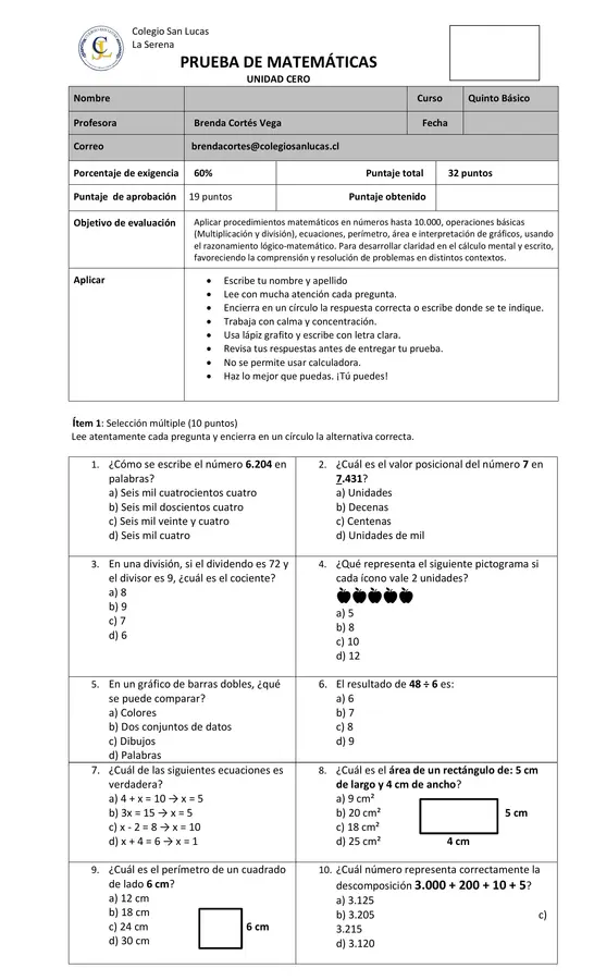 evaluacion unidad cero 