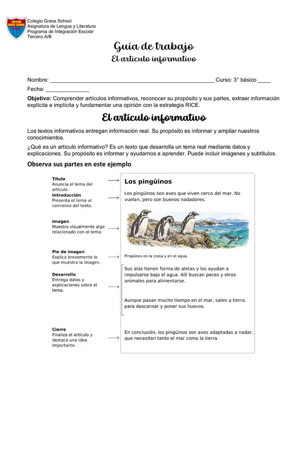 El artículo informativo | Comprensión lectora + RICE | 3° básico