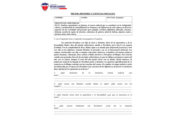 PRUEBA HISTORIA Y CIENCIAS SOCIALES