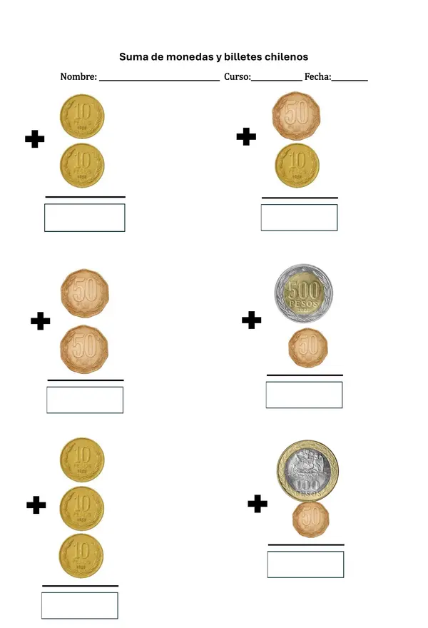 Sumas con monedas y billetes chilenos 
