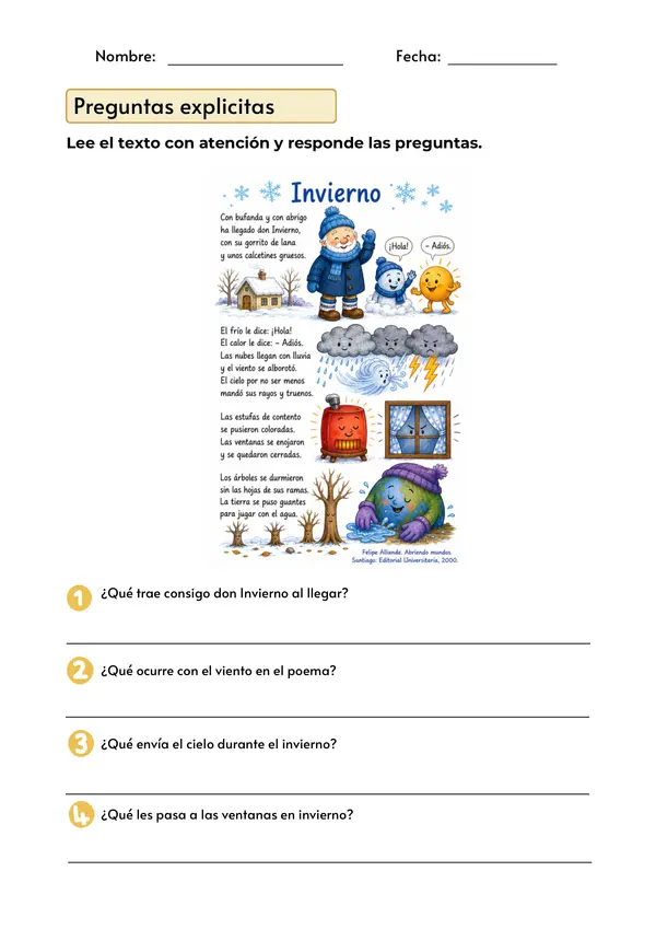 Comprensión Poema "Invierno" 