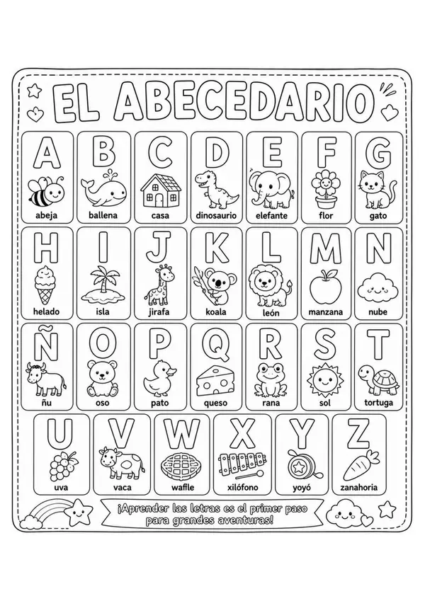 Lámina Educativa “El Abecedario” Versión para colorear