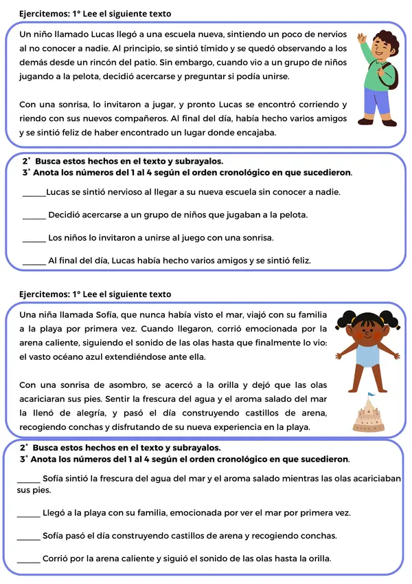 Comprensión Lectora, Reconstruir la secuencia de acciones