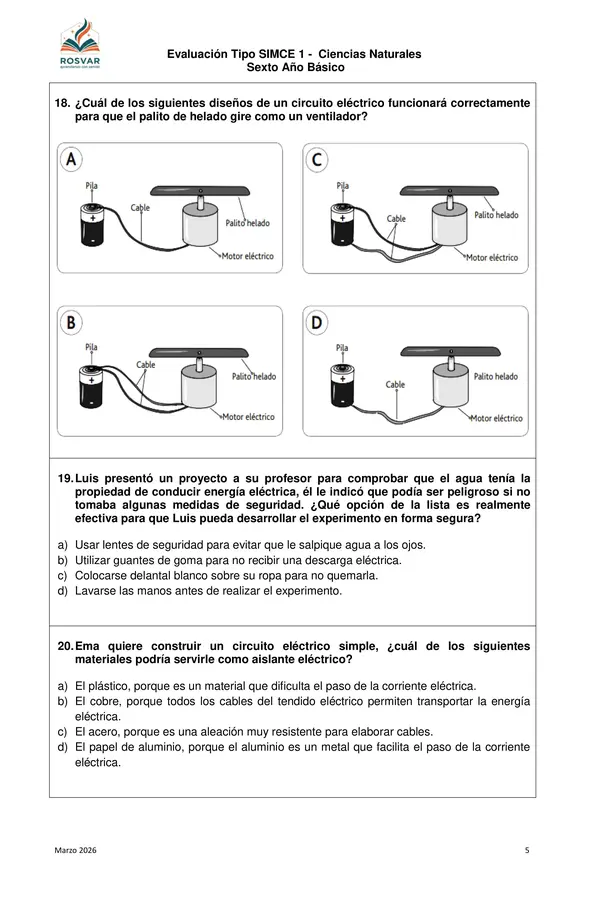 Ensayo Tipo SIMCE 6° Ciencias Naturales n° 1. 