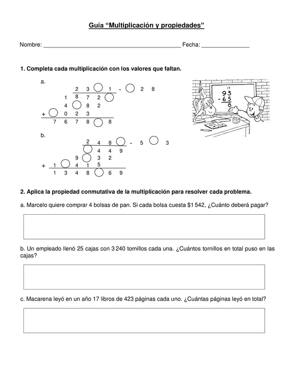 Guía "Multiplicación y sus propiedades" 5° año