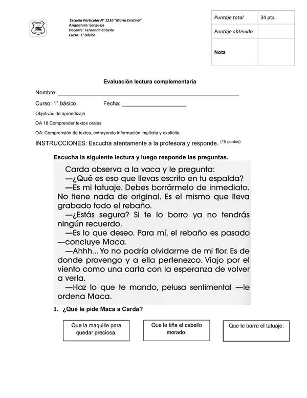 Evaluación "El muundo de Maca"