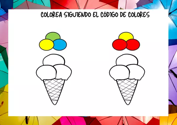 Fichas de atención con helados: Código de colores.