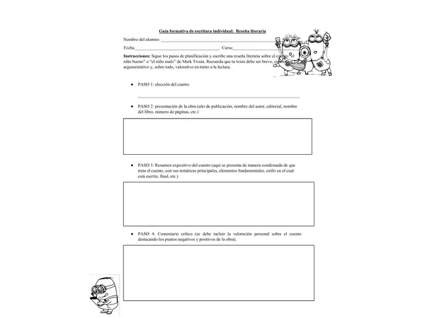 Guía formativa de escritura individual:  Reseña literaria