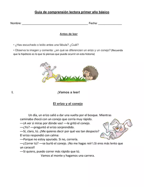 Guía de lenguaje fábula "El erizo y el conejo"