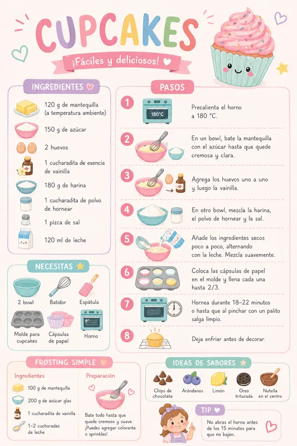 Receta de Cupcakes | Póster de Cocina | Actividad Infantil Paso a Paso | Recurso Educativo