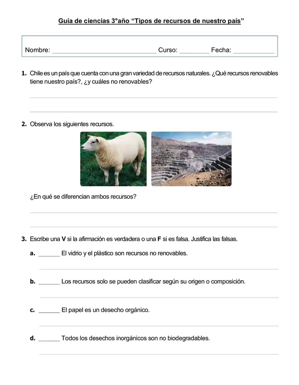 Guía de ciencias 3°año "Tipos de recursos de nuestro país"