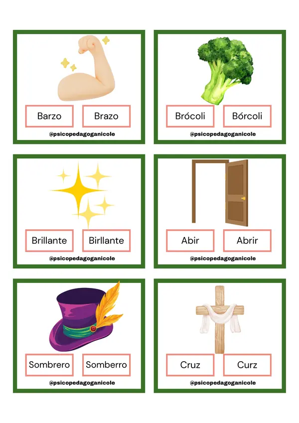 Tarjetas con Dífonos Consonánticos con R