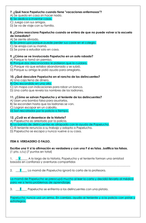 Prueba Lectura - Papelucho soy dix-leso