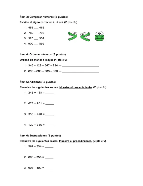 Evaluación Matemáticas “Números hasta el 1.000”