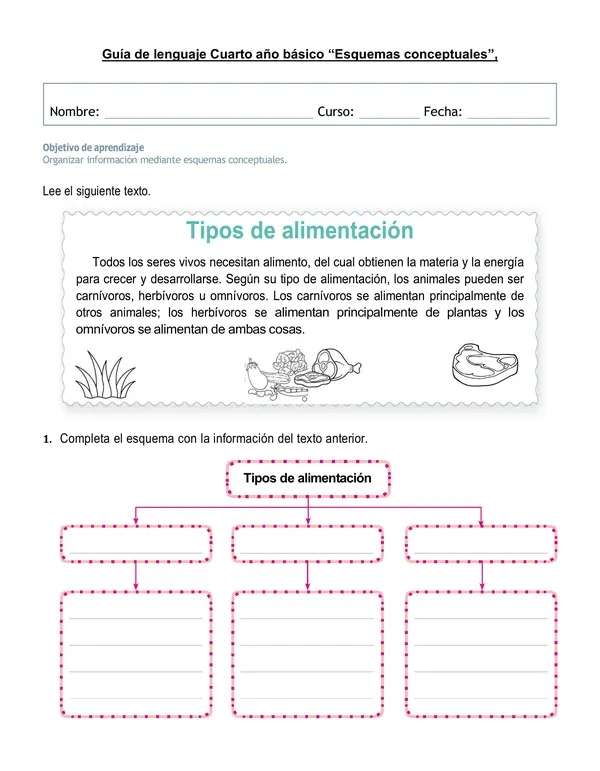 Guía de lenguaje 4°año "Esquemas conceptuales".