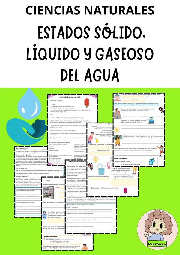  El Agua: Evaporación y Congelación Ficha de Ciencias para 2° - 4° Básico