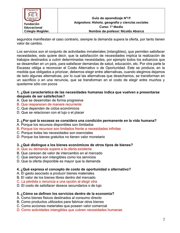 Guía de aprendizaje Economía 1 medio 