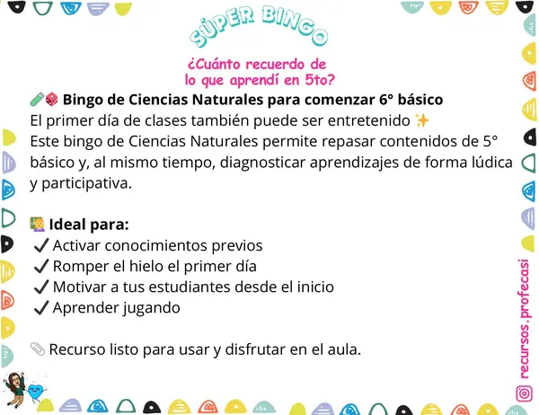 BINGO ¿CUÁNTO RECUERDO DE 5TO BÁSICO?