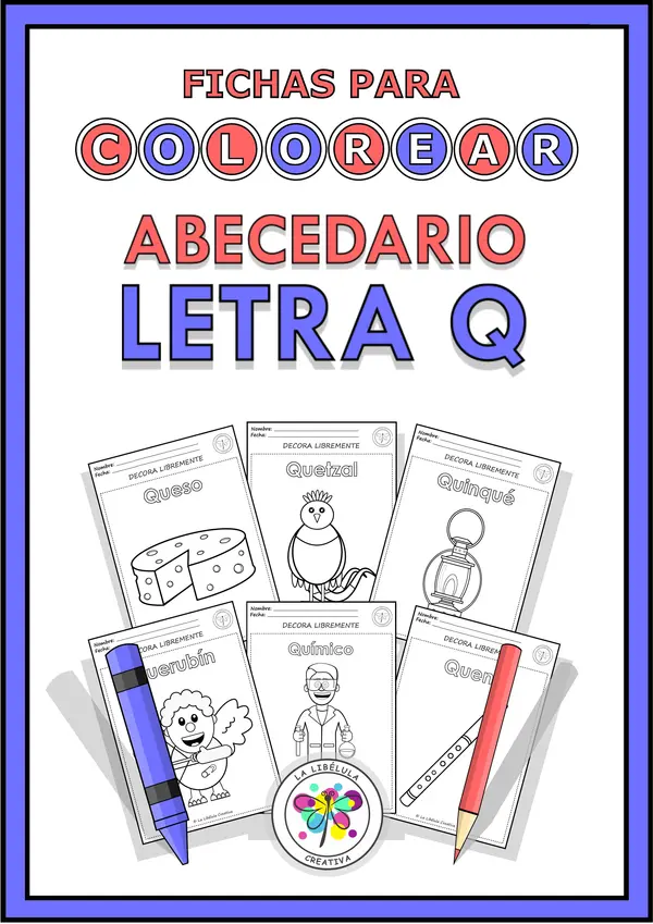 Fichas para colorear Objetos Letra Q NO PREP color