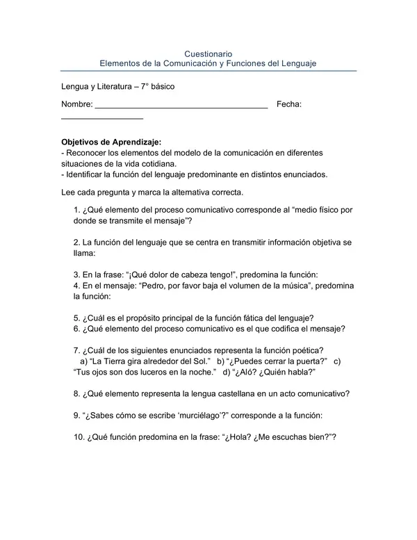 Elementos de la Comunicación y funciones del Lenguaje