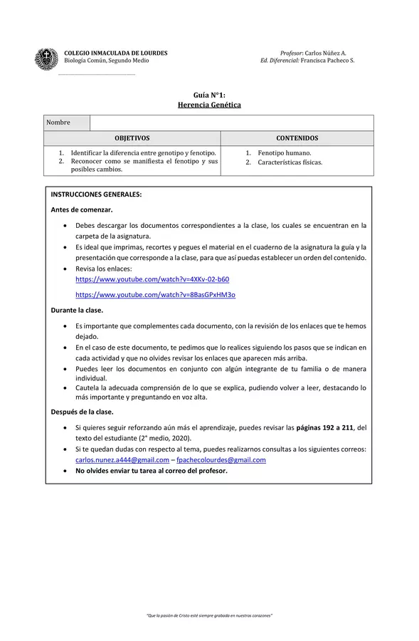 Guía N° 1 - Herencia Genética