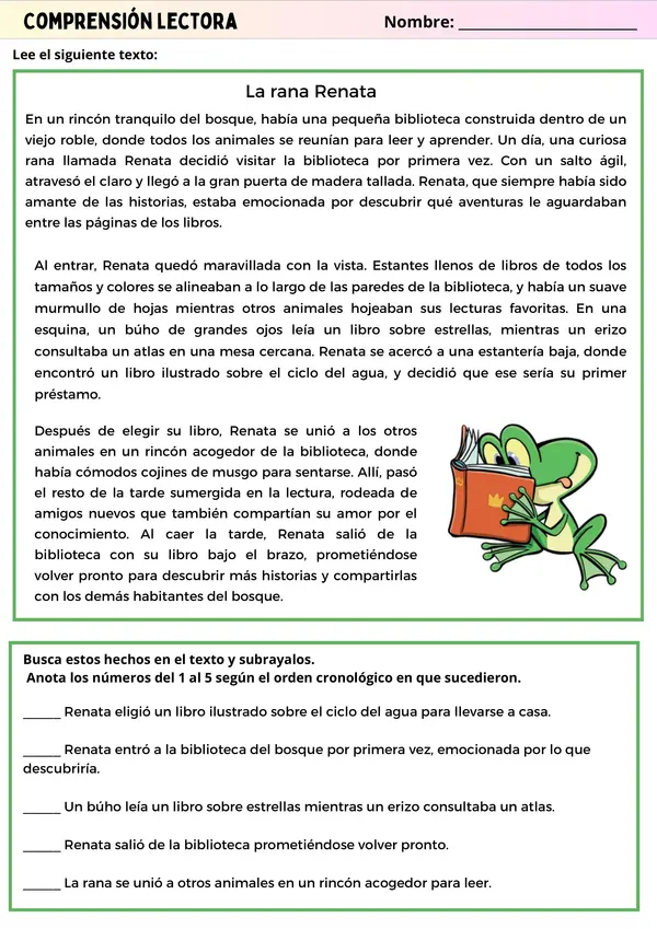 Comprensión Lectora, Reconstruir la secuencia de acciones