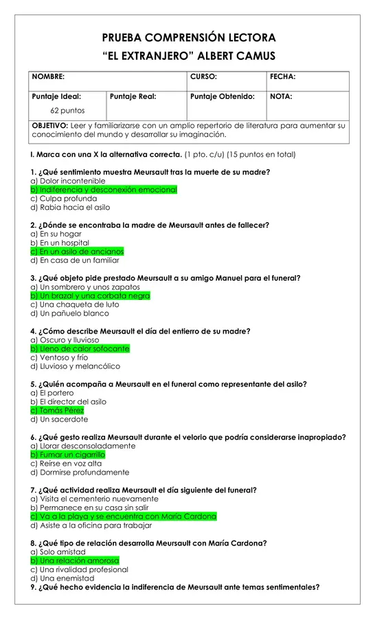 Prueba lectura - El extranjero