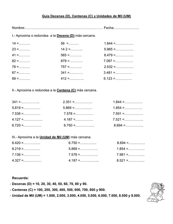 Guía redondeo 4° año básico