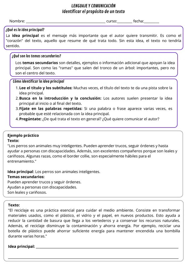 Identificar Idea principal y secundarias