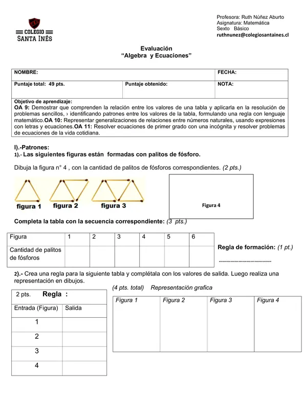 Evaluación Patrones y Algebra 