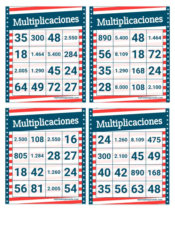 Bingo multiplicaciones