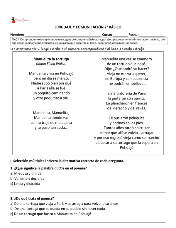 Poema Comprensión Segundo Básico.