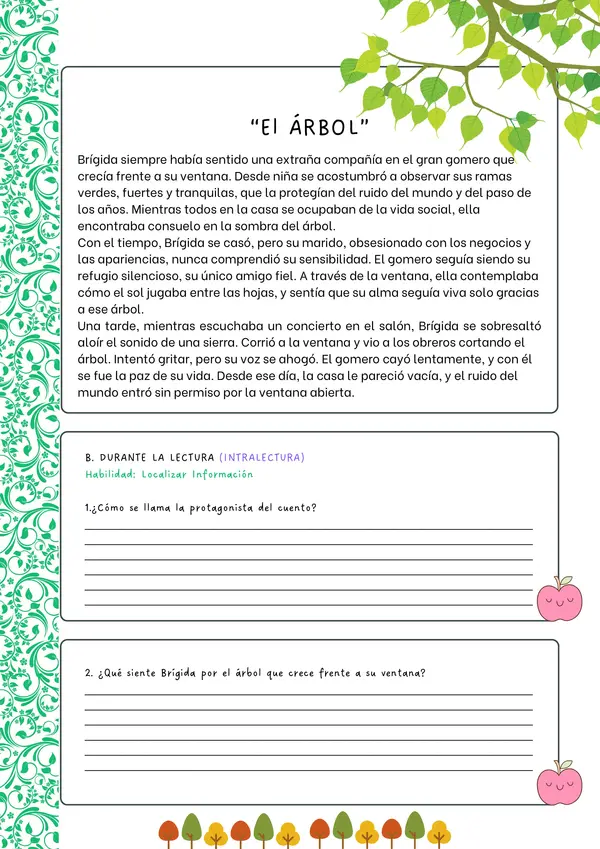 "Comprensión Lectora: GUÍA  N°4   “El Árbol”  Maria Luisa bombal + Método R.I.C.E. (OA 8)"