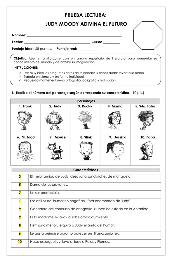 Prueba Lectura - Judy Moody adivina el futuro