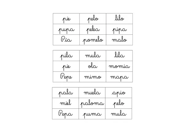 Bingo palabras M - L - P