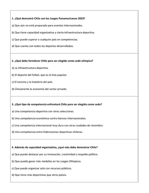 Comprensión lectora: Artículo informativo - Chile en los juegos olímpicos 