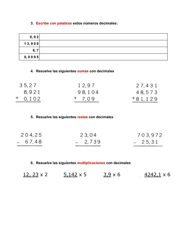 Repaso evaluación de matemáticas:  Números decimales
