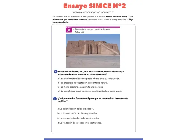 Ensayo SIMCE N°2 Historia ,Geografía y Cs. Sociales 8°- 2025