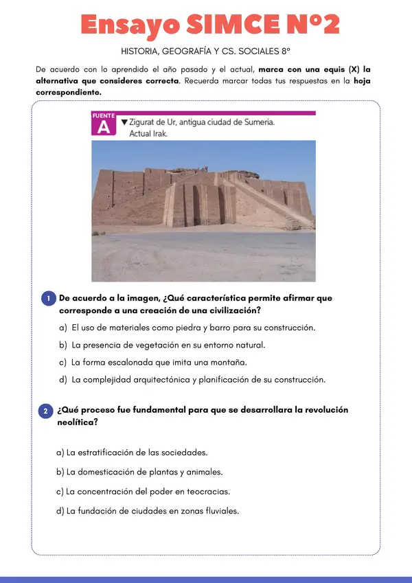 Ensayo SIMCE N°2 Historia ,Geografía y Cs. Sociales 8°- 2025