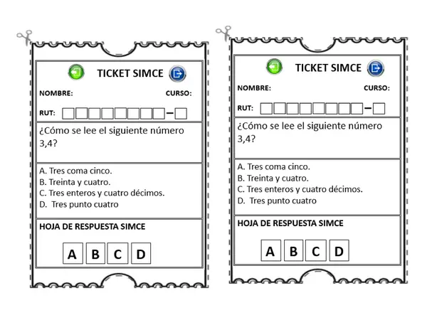 5º Ticket de entrada o salida, SIMCE matemáticas 4º básico