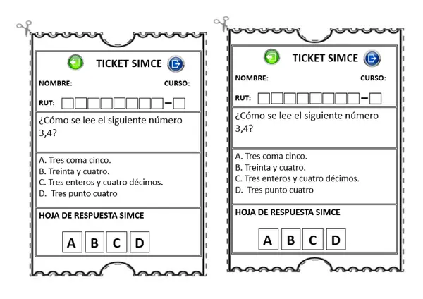 5º Ticket de entrada o salida, SIMCE matemáticas 4º básico