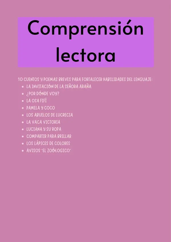 Cuadernillo de Comprensión Lectora – 10 cuentos y poemas breves para el aula