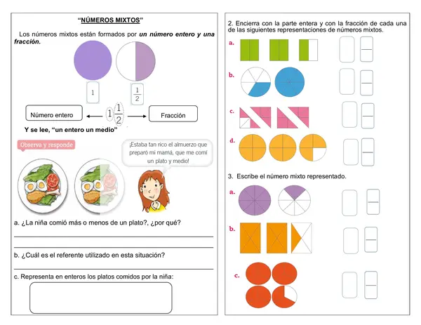 Guía de matemática "Representar números mixtos" 4° año