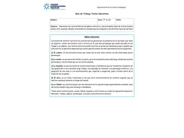 Guía de Trabajo Textos Narrativos