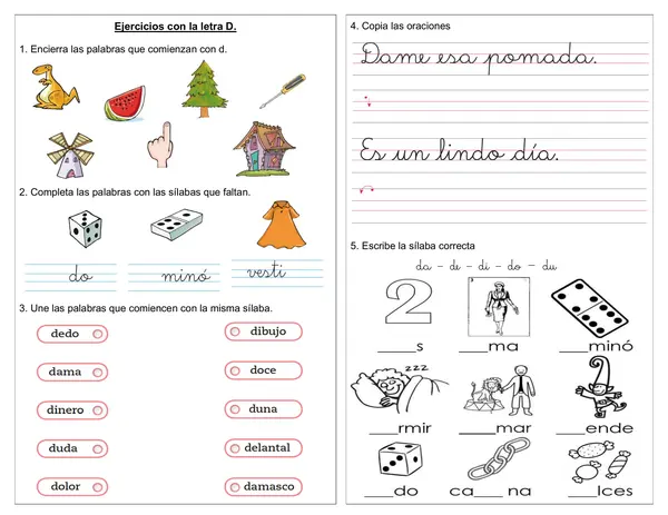 Guía 1° año "Ejercicios con la letra D"