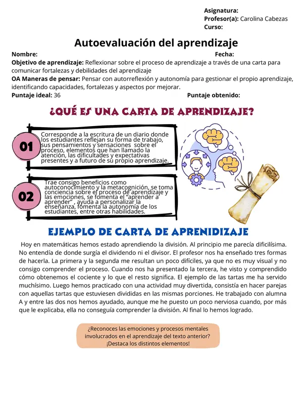 Bitácora de Metacognición: Carta de Aprendizaje y Rúbrica de Autoevaluación (Imprimible)
