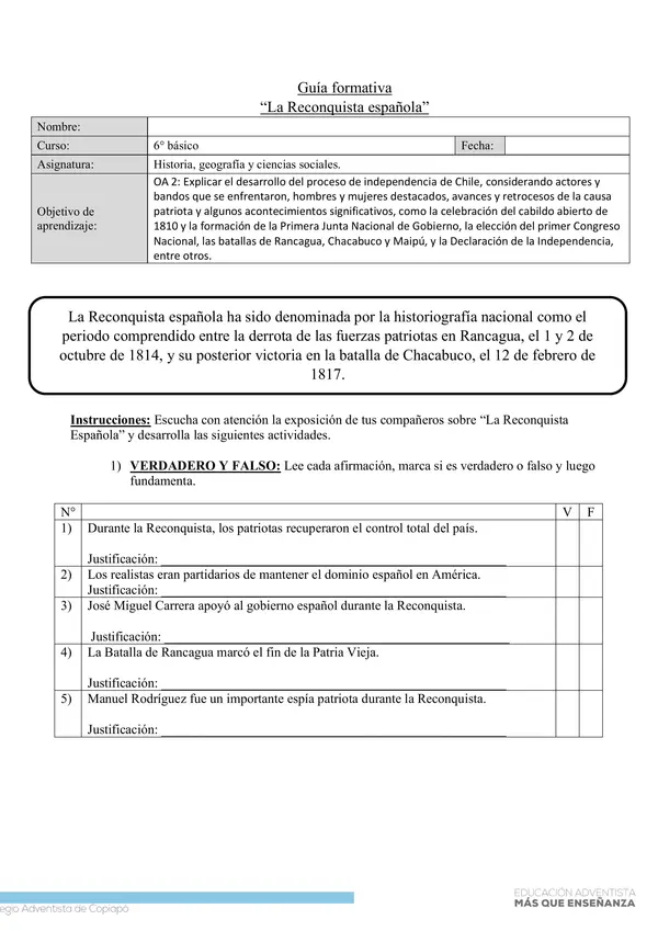 GUIA FORMATIVA RECONQUISTA ESPAÑOLA